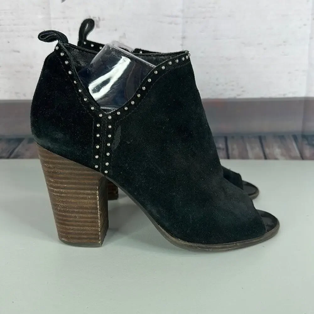 Lucky Brand Shoes Lotisha Booties Womens 8.5 Black Peep Toe Block Heel‎ Leather